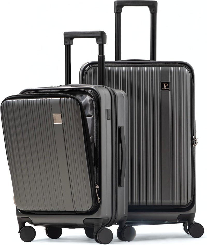 TEREPLUS® 20/24in Luggage Set with Laptop Compartment and USB Port - Dark Grey - Image 1